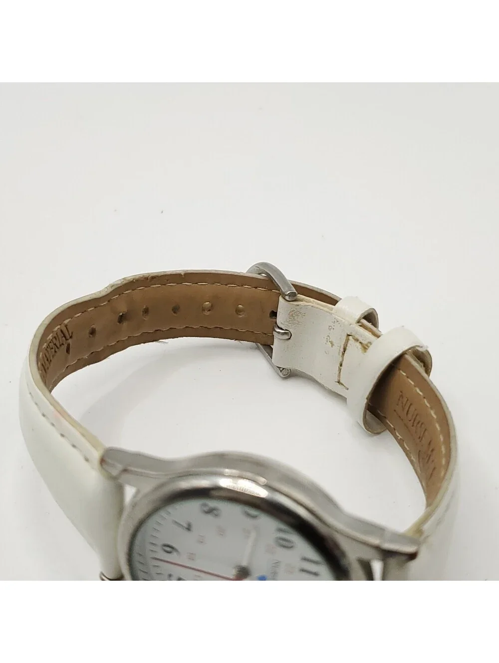 Nurse Mates White 24hr Dial 31mm Quartz Womens White Leather Band New Battery
